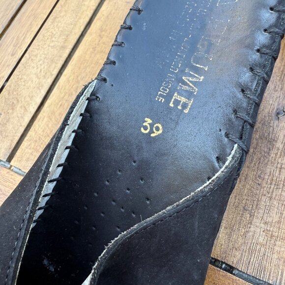 Black Leather Wedge Slide Sandals With Lace Detail Size 39 - Picture 6 of 7